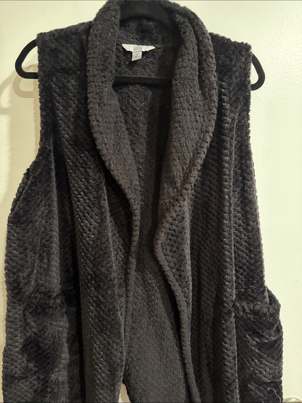 croft & barrow Black Plush Shawl-Collar Sleeveless Faux fur Vest